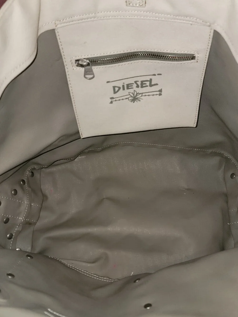 Diesel White Canvas Tote Bag Black Graphic Print